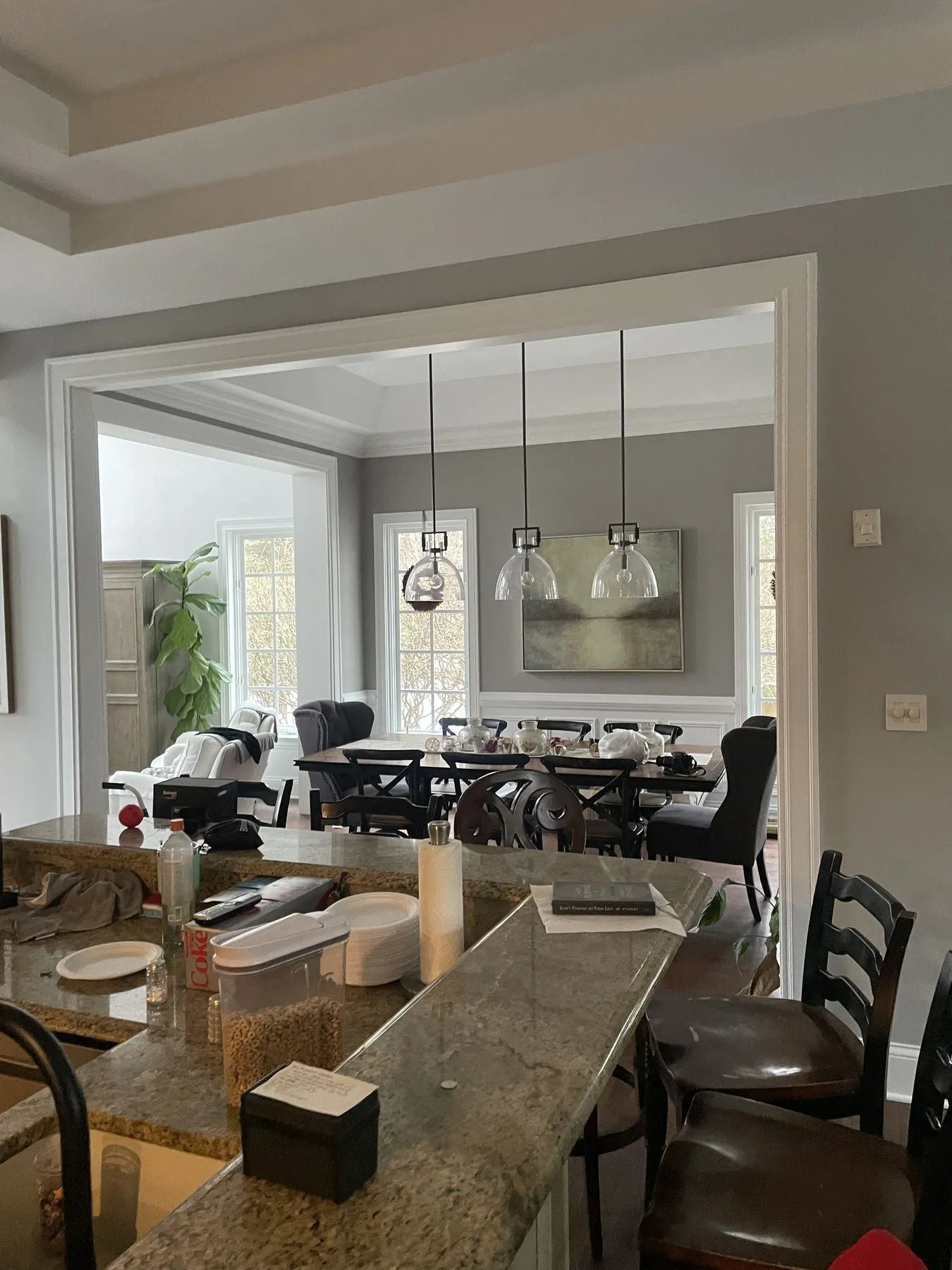 Wide cased opening from the kitchen into the dining room